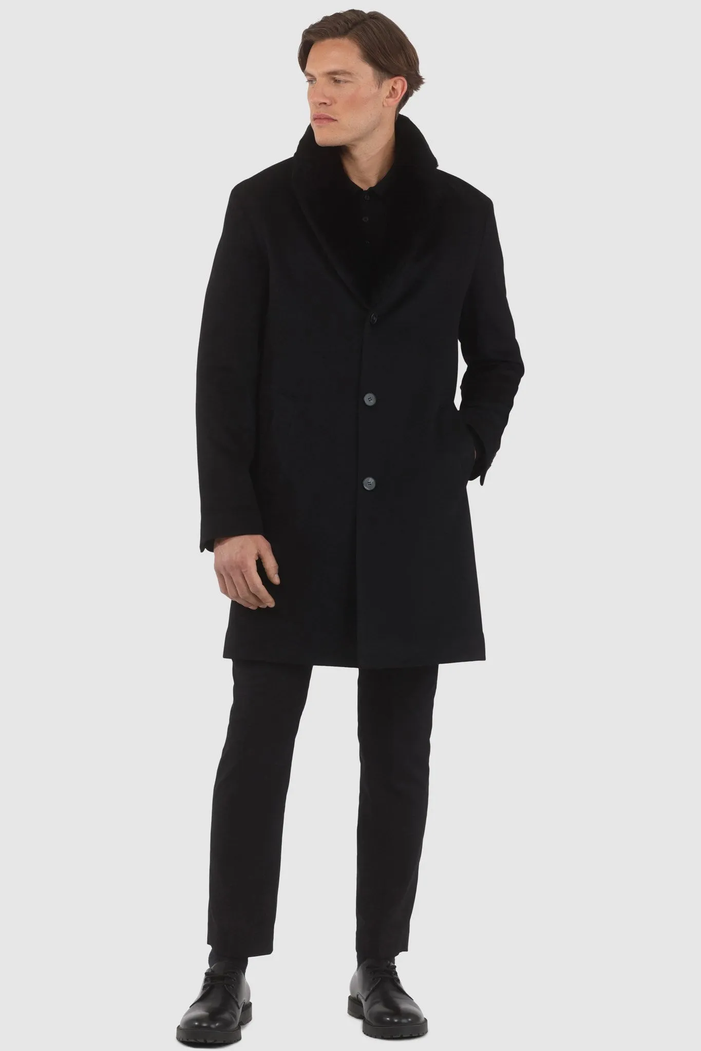 Men's Loro Piana Cashmere Short Coat with Detachable Select Shearling Lamb Collar