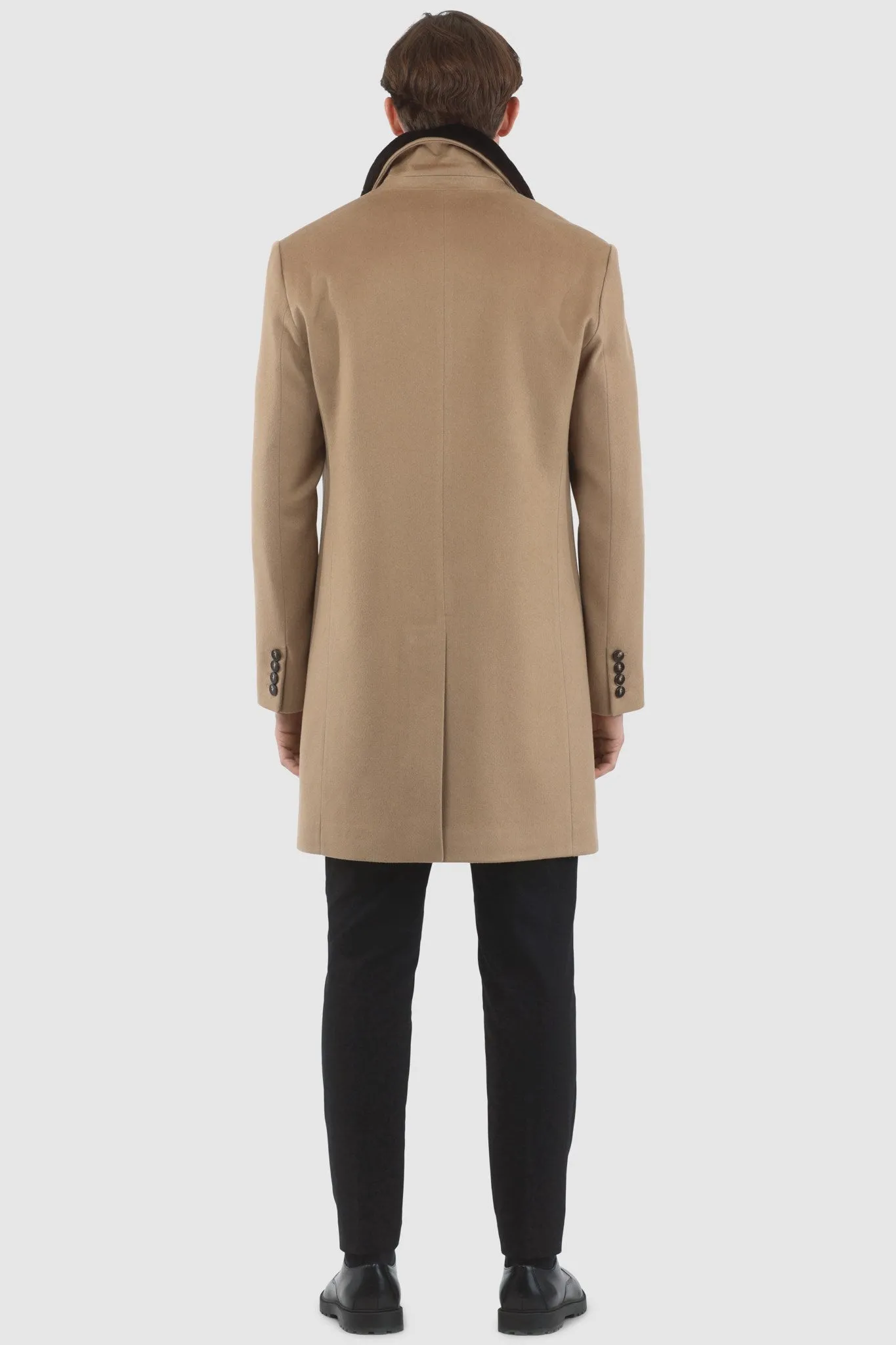 Men's Loro Piana Cashmere Short Coat with Detachable Select Shearling Lamb Collar