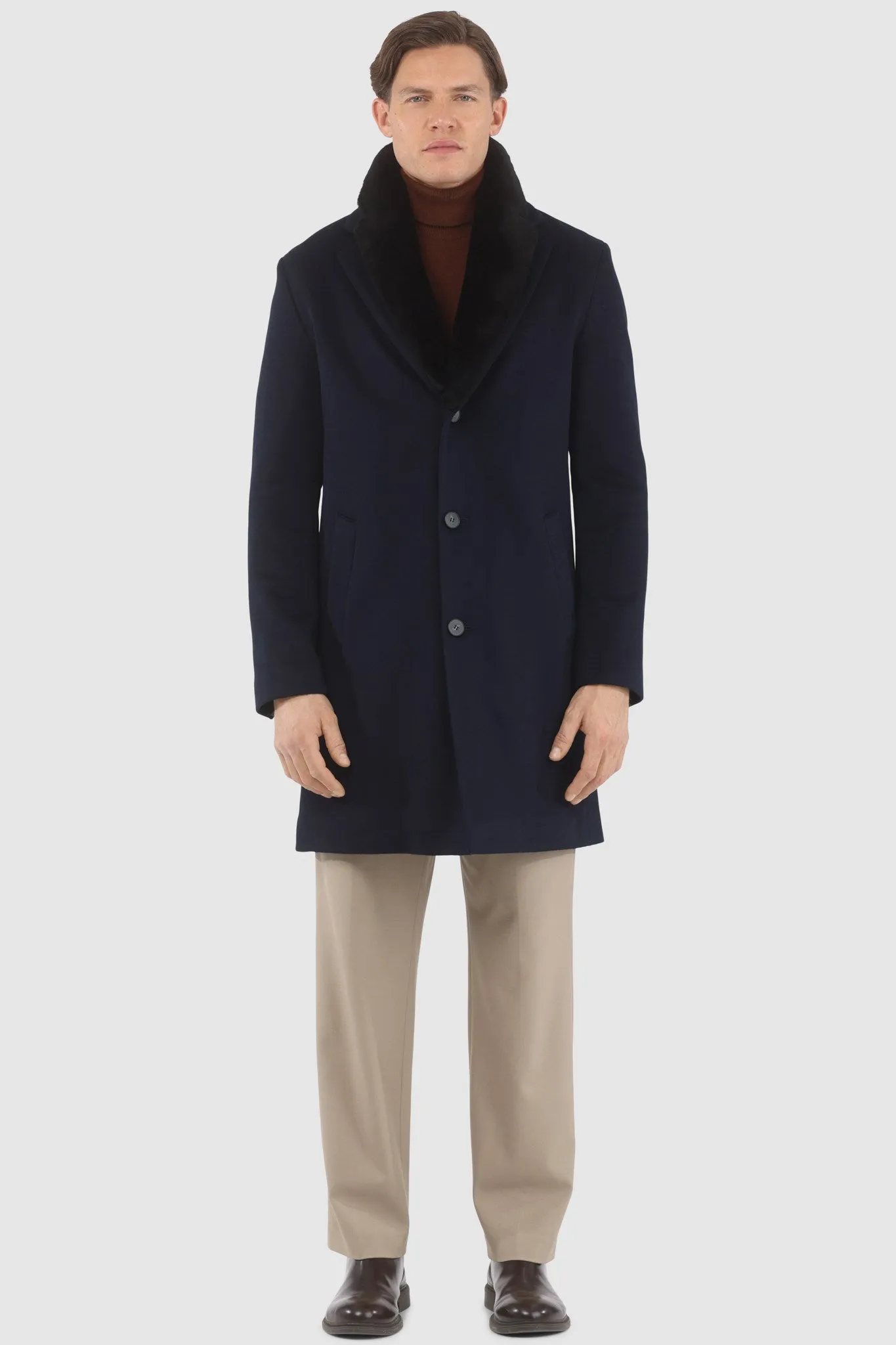 Men's Loro Piana Cashmere Short Coat with Detachable Select Shearling Lamb Collar