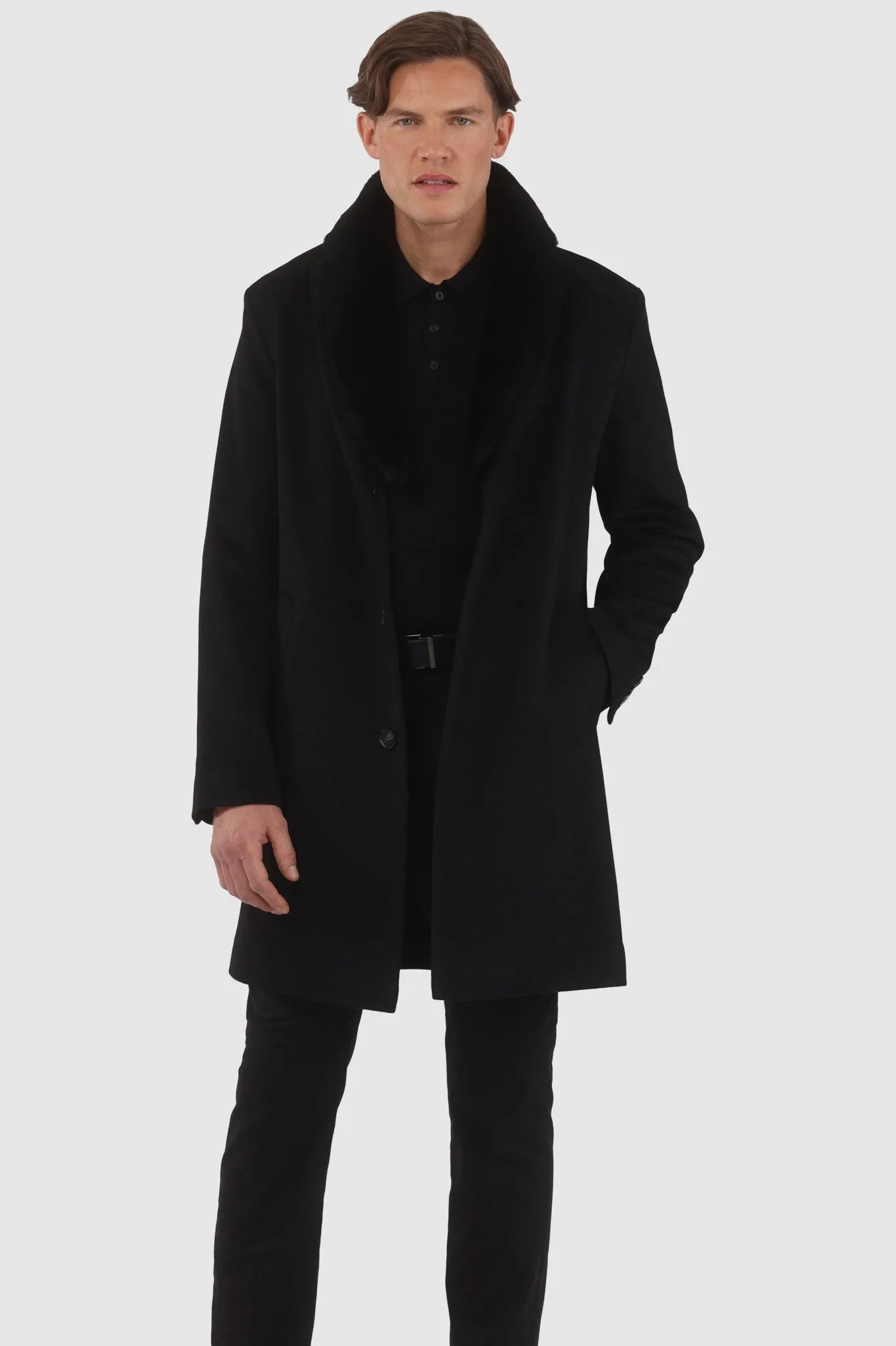 Men's Loro Piana Cashmere Short Coat with Detachable Select Shearling Lamb Collar