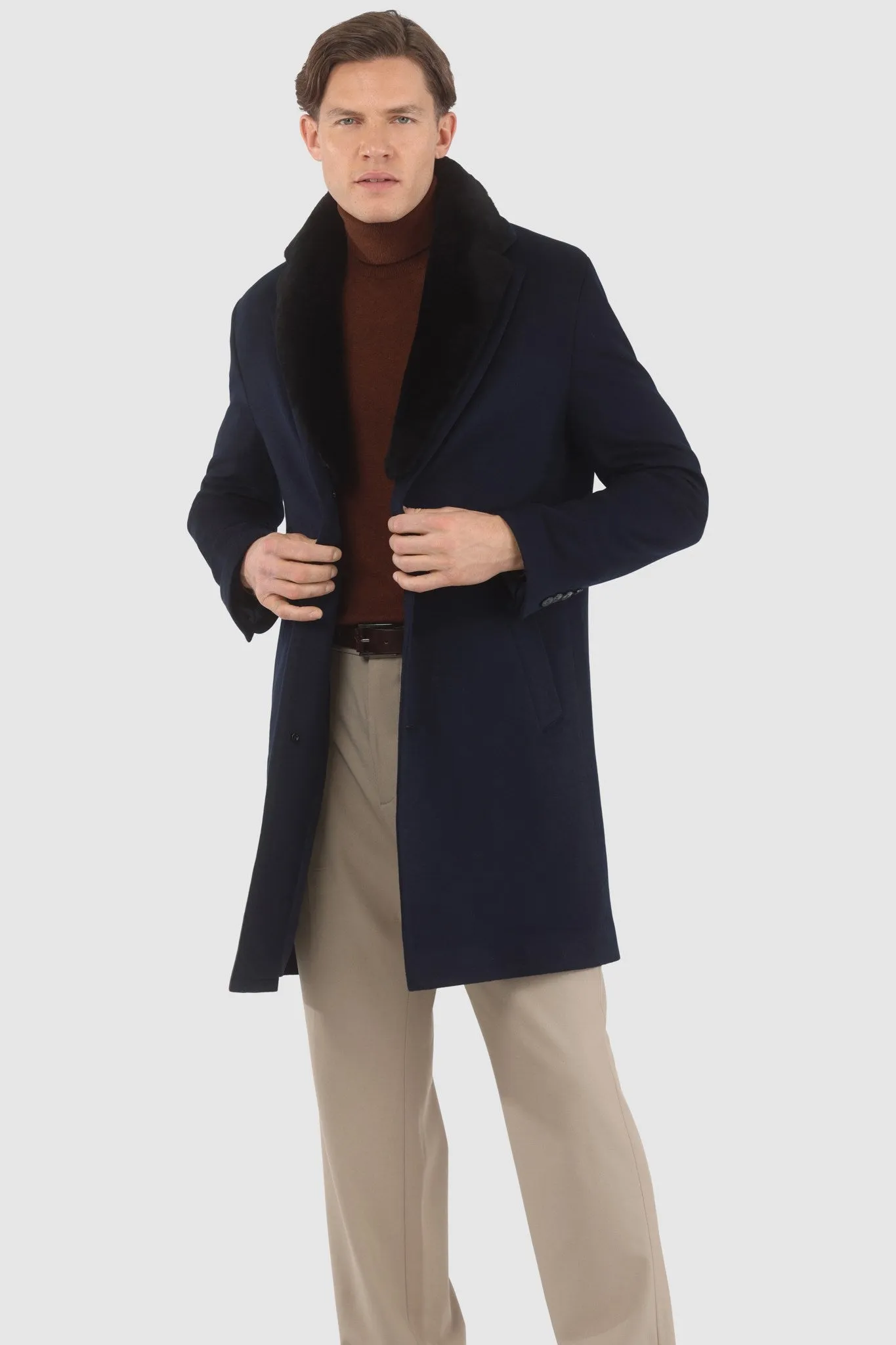 Men's Loro Piana Cashmere Short Coat with Detachable Select Shearling Lamb Collar