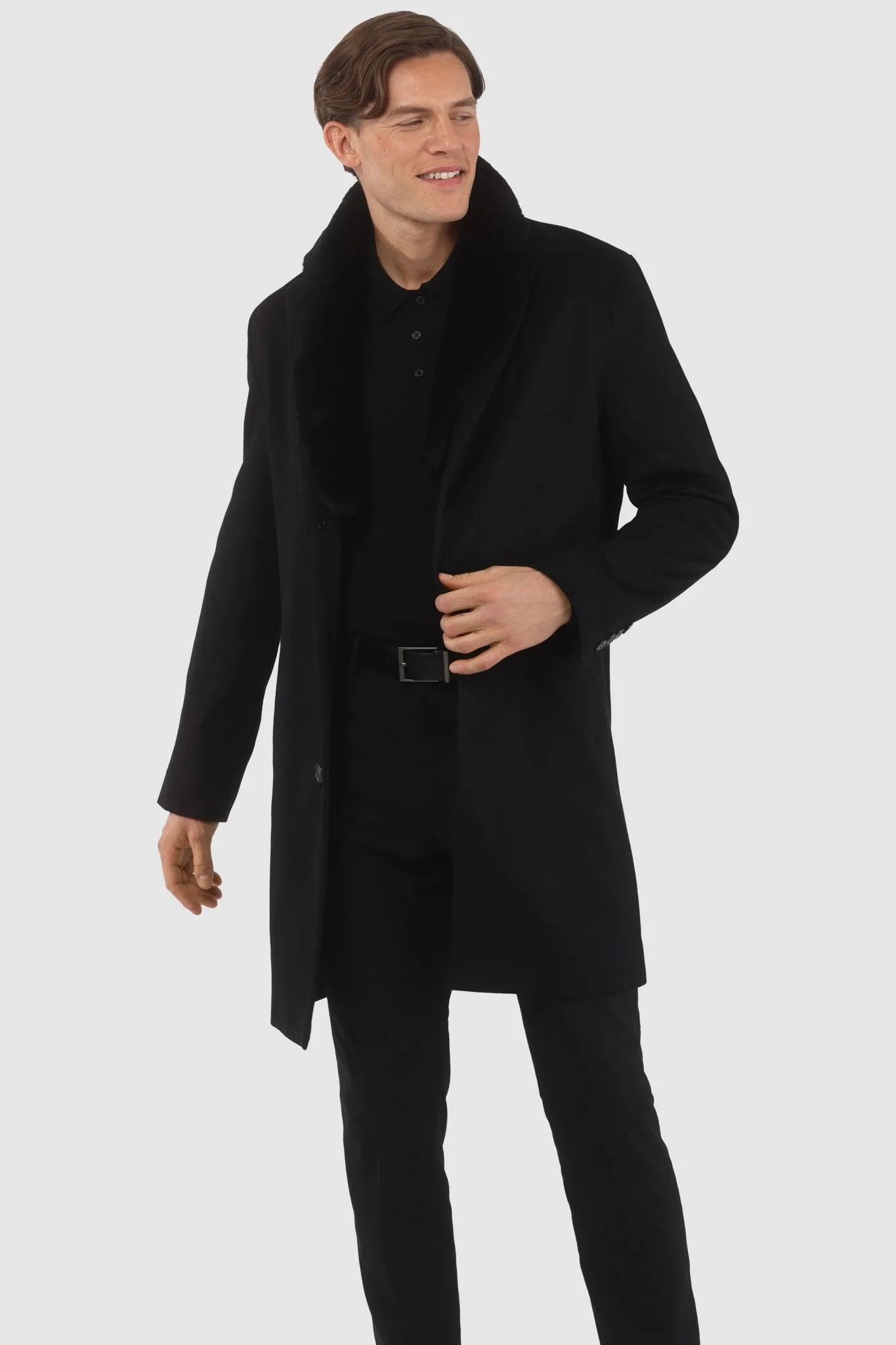 Men's Loro Piana Cashmere Short Coat with Detachable Select Shearling Lamb Collar