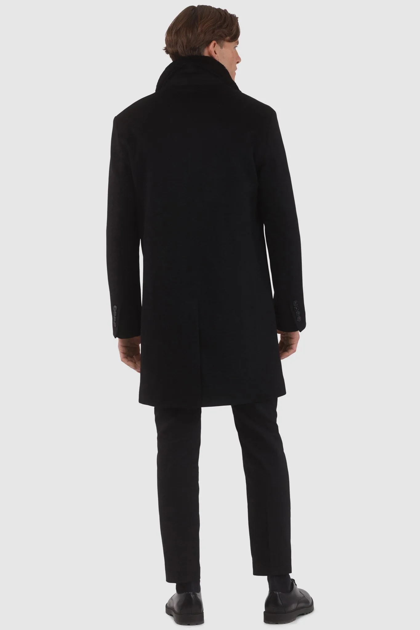 Men's Loro Piana Cashmere Short Coat with Detachable Select Shearling Lamb Collar