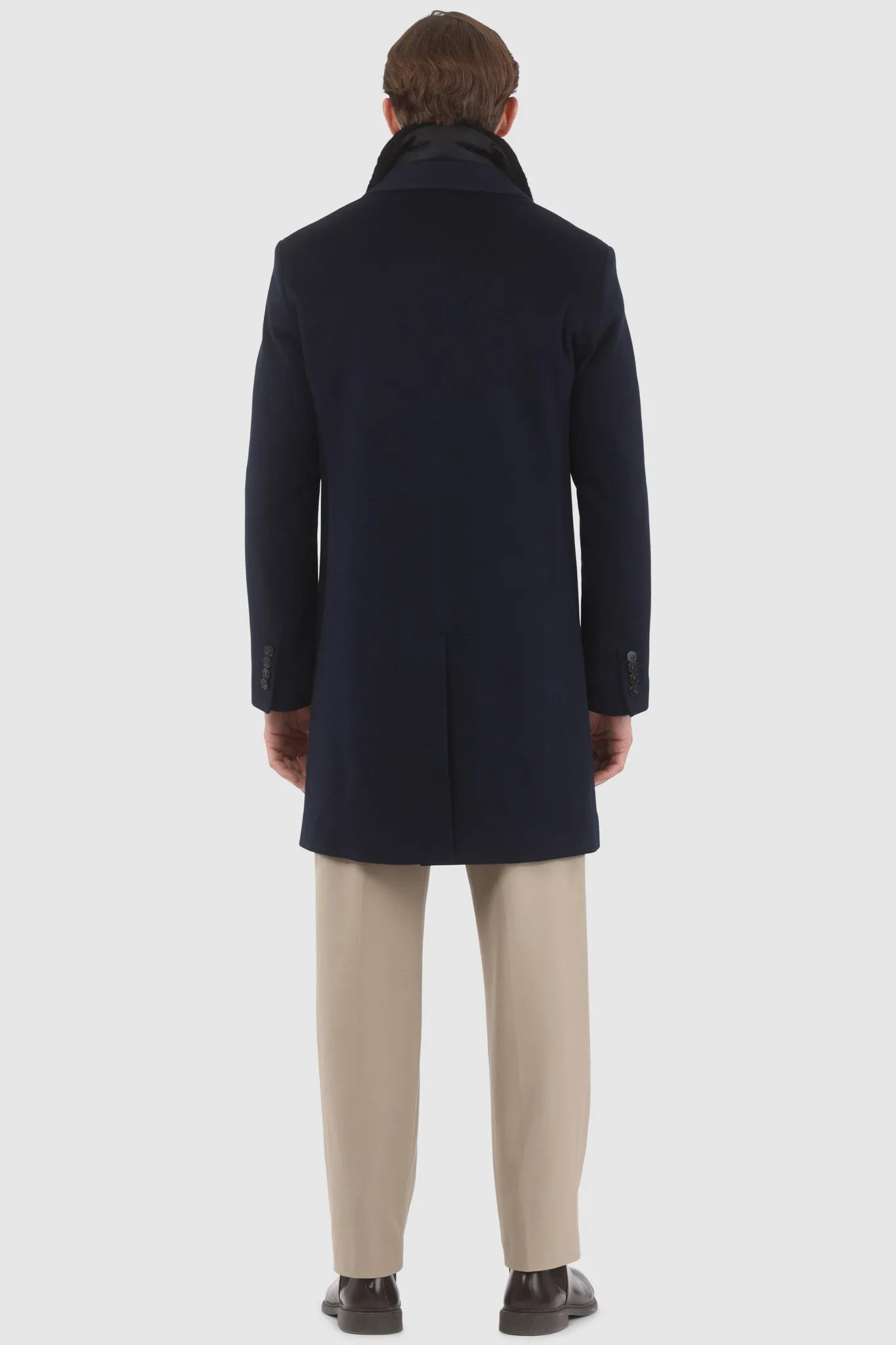 Men's Loro Piana Cashmere Short Coat with Detachable Select Shearling Lamb Collar