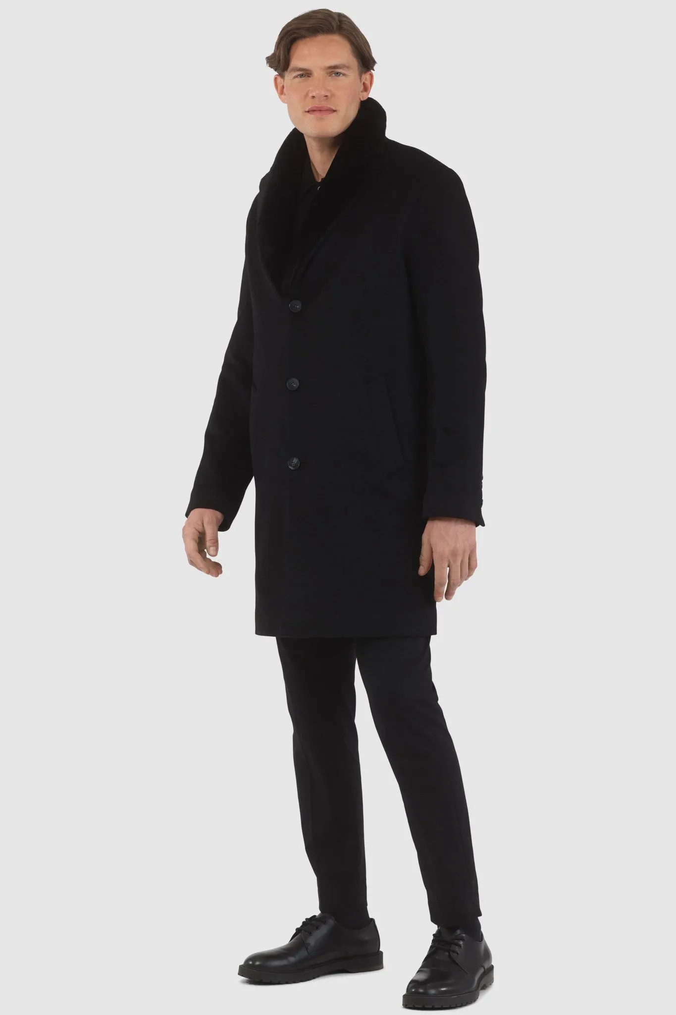 Men's Loro Piana Cashmere Short Coat with Detachable Select Shearling Lamb Collar