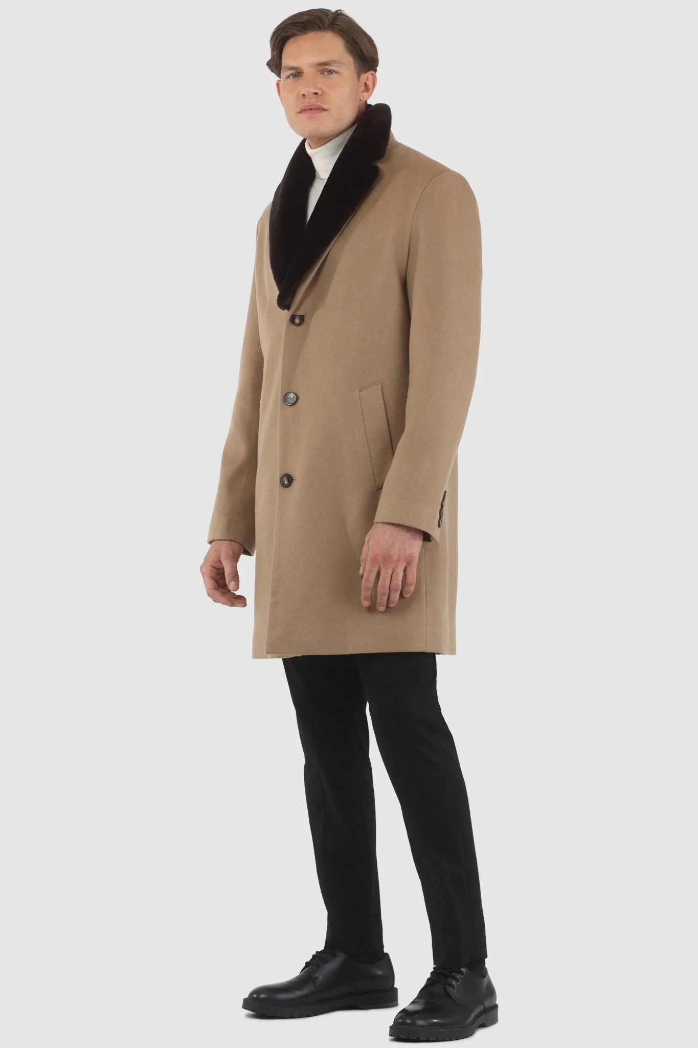 Men's Loro Piana Cashmere Short Coat with Detachable Select Shearling Lamb Collar