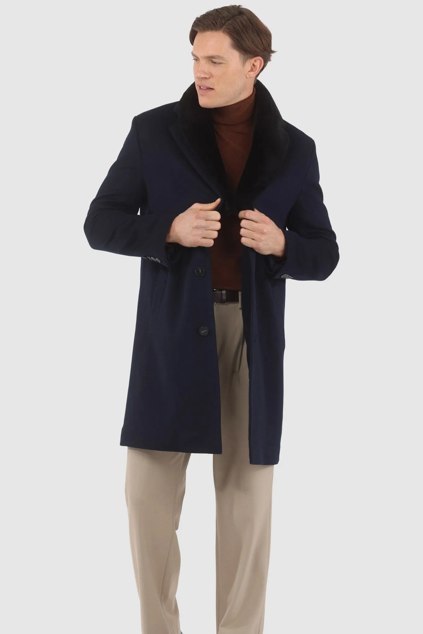 Men's Loro Piana Cashmere Short Coat with Detachable Select Shearling Lamb Collar