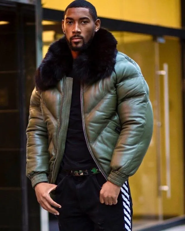 MEN'S OLIVE GREEN ( BLACK FUR) V BOMBER JACKET