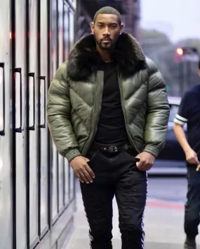 MEN'S OLIVE GREEN ( BLACK FUR) V BOMBER JACKET