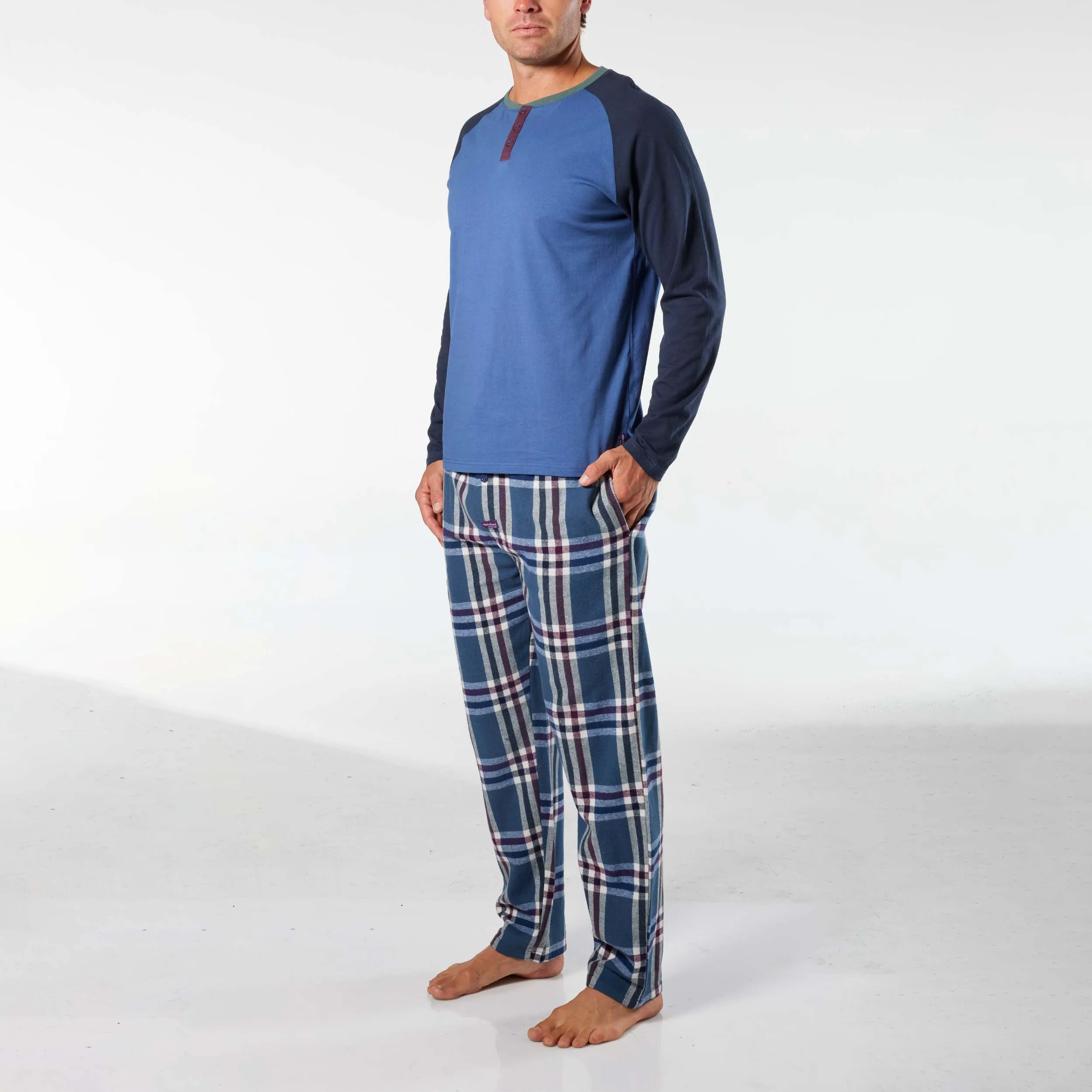 Men's Ricky Cotton Flannel Long Pyjama Set - Blue