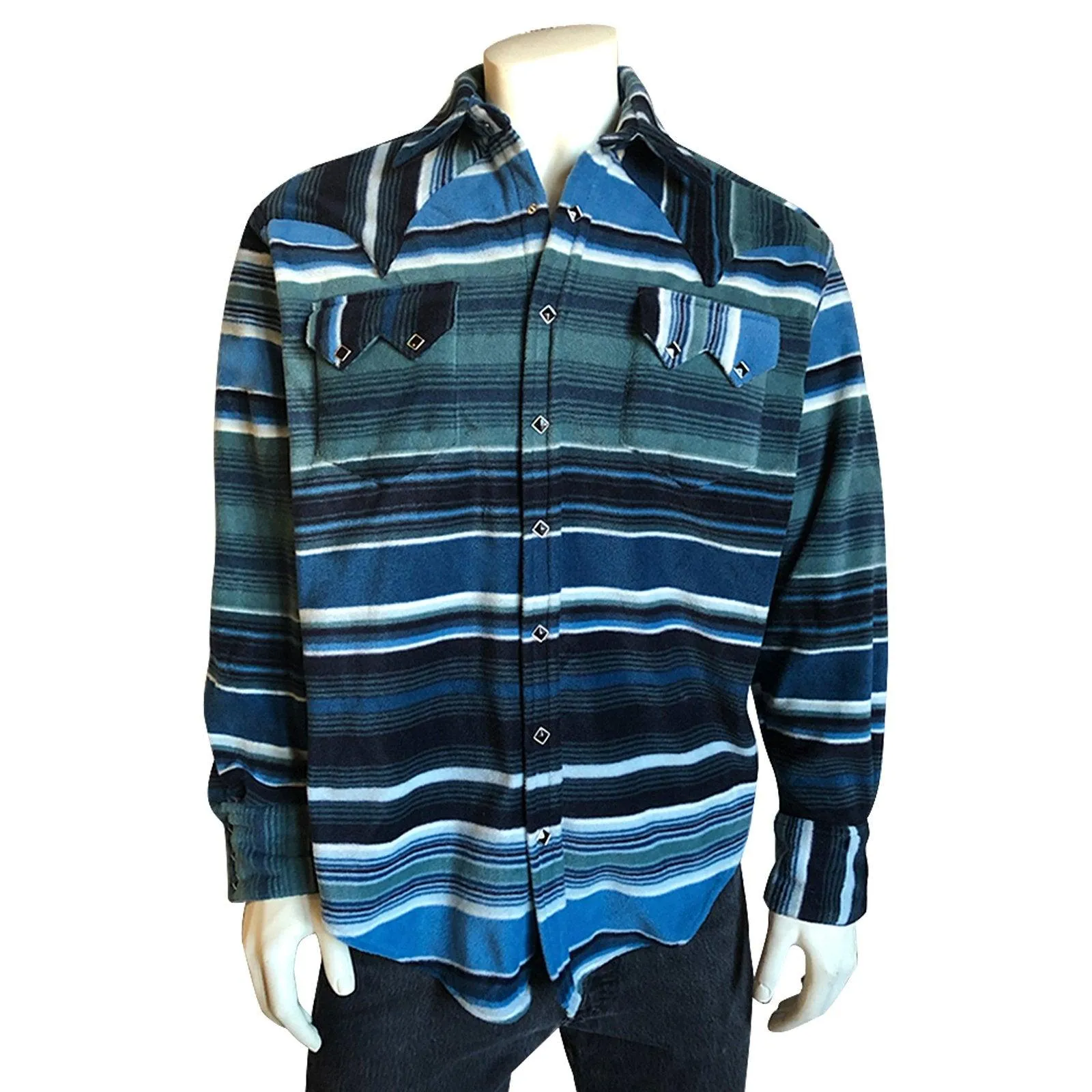 Men's Serape Pattern Fleece Western Shirt in Blue & Navy