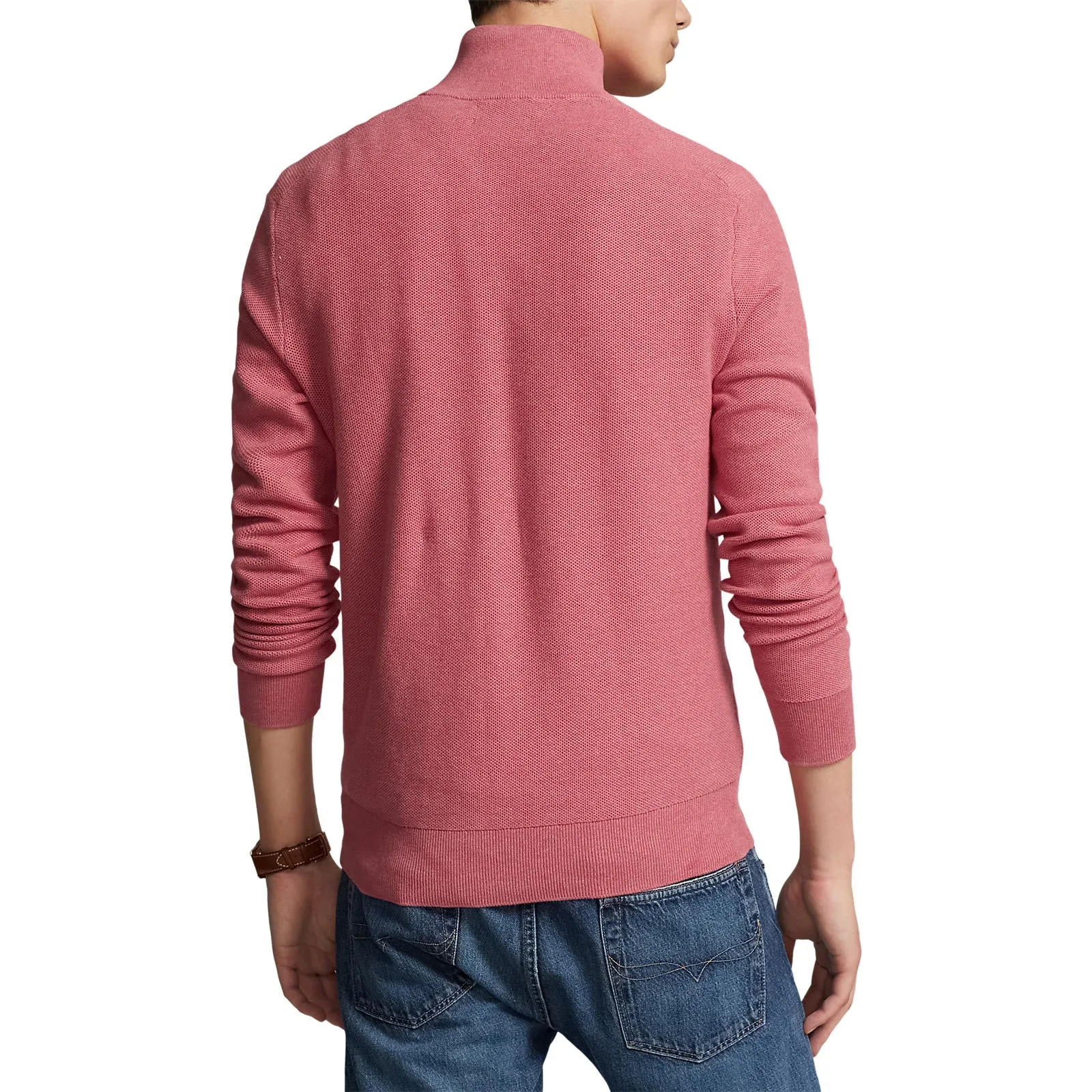 Mesh-Knit Cotton Quarter-Zip Sweater - Red Sky Heather