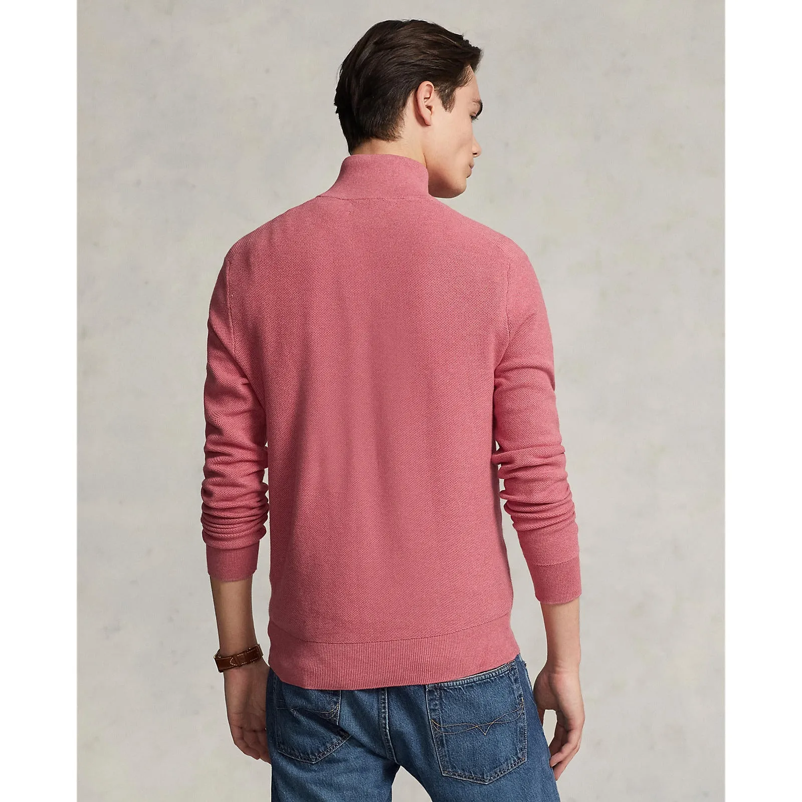 Mesh-Knit Cotton Quarter-Zip Sweater - Red Sky Heather