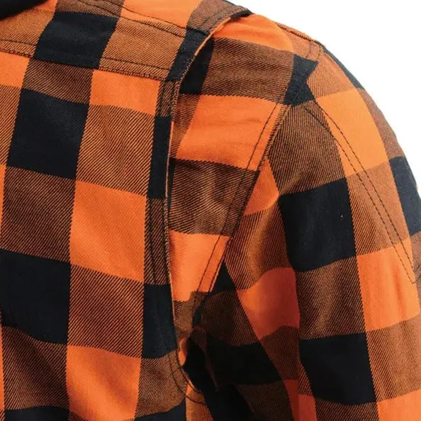 Milwaukee Leather Men's Orange & Black Armored Flannel Biker Shirt w/ Reinforced Fibers