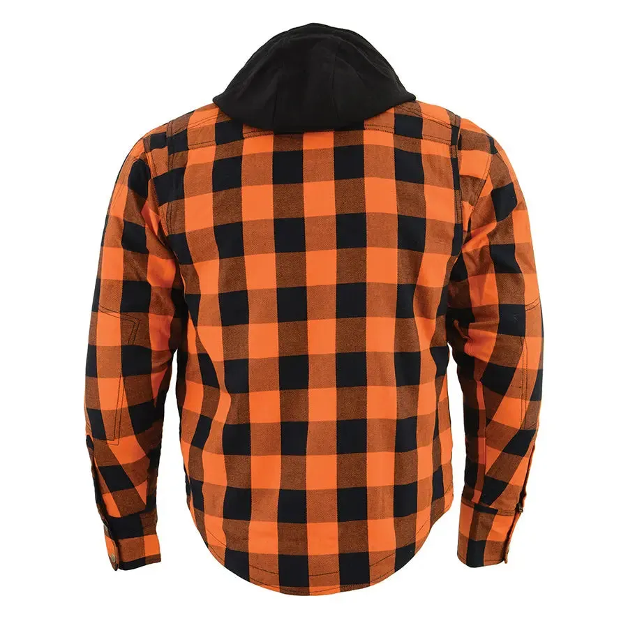 Milwaukee Leather Men's Orange & Black Armored Flannel Biker Shirt w/ Reinforced Fibers