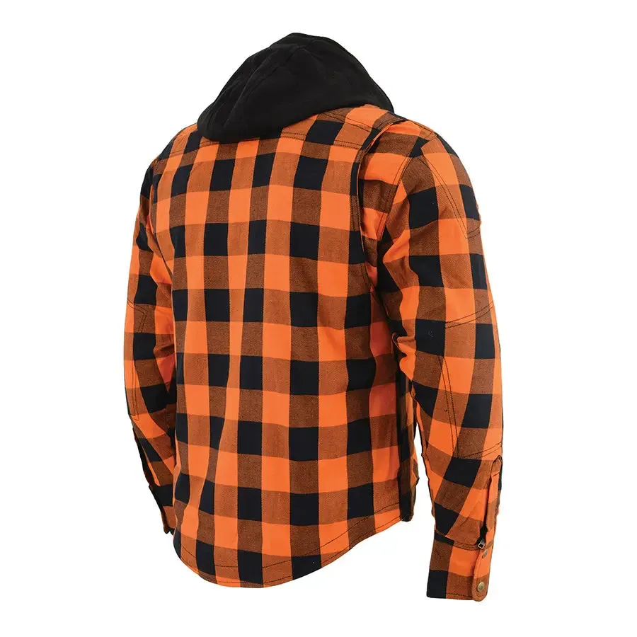 Milwaukee Leather Men's Orange & Black Armored Flannel Biker Shirt w/ Reinforced Fibers