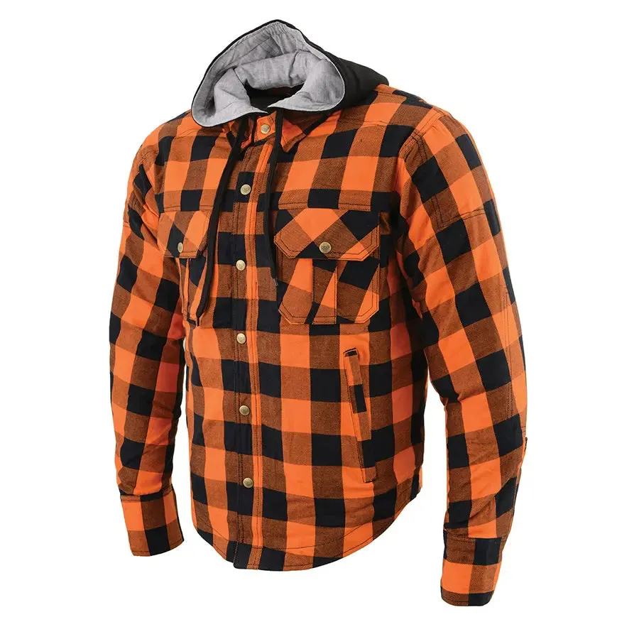 Milwaukee Leather Men's Orange & Black Armored Flannel Biker Shirt w/ Reinforced Fibers