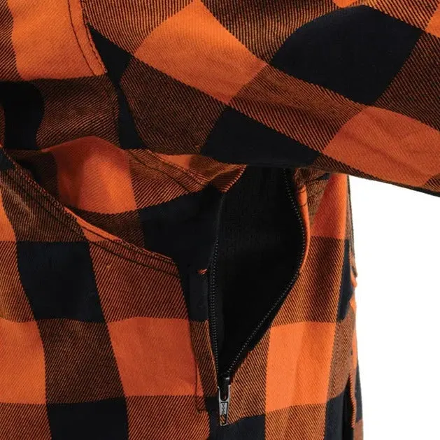 Milwaukee Leather Men's Orange & Black Armored Flannel Biker Shirt w/ Reinforced Fibers