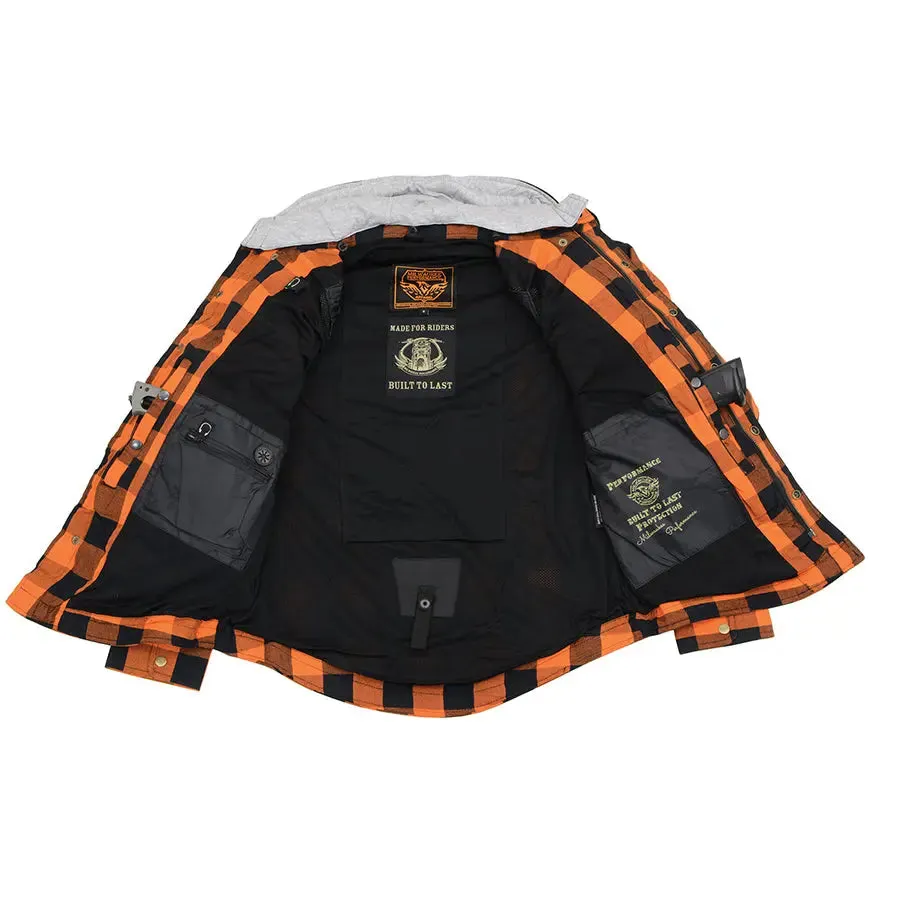 Milwaukee Leather Men's Orange & Black Armored Flannel Biker Shirt w/ Reinforced Fibers