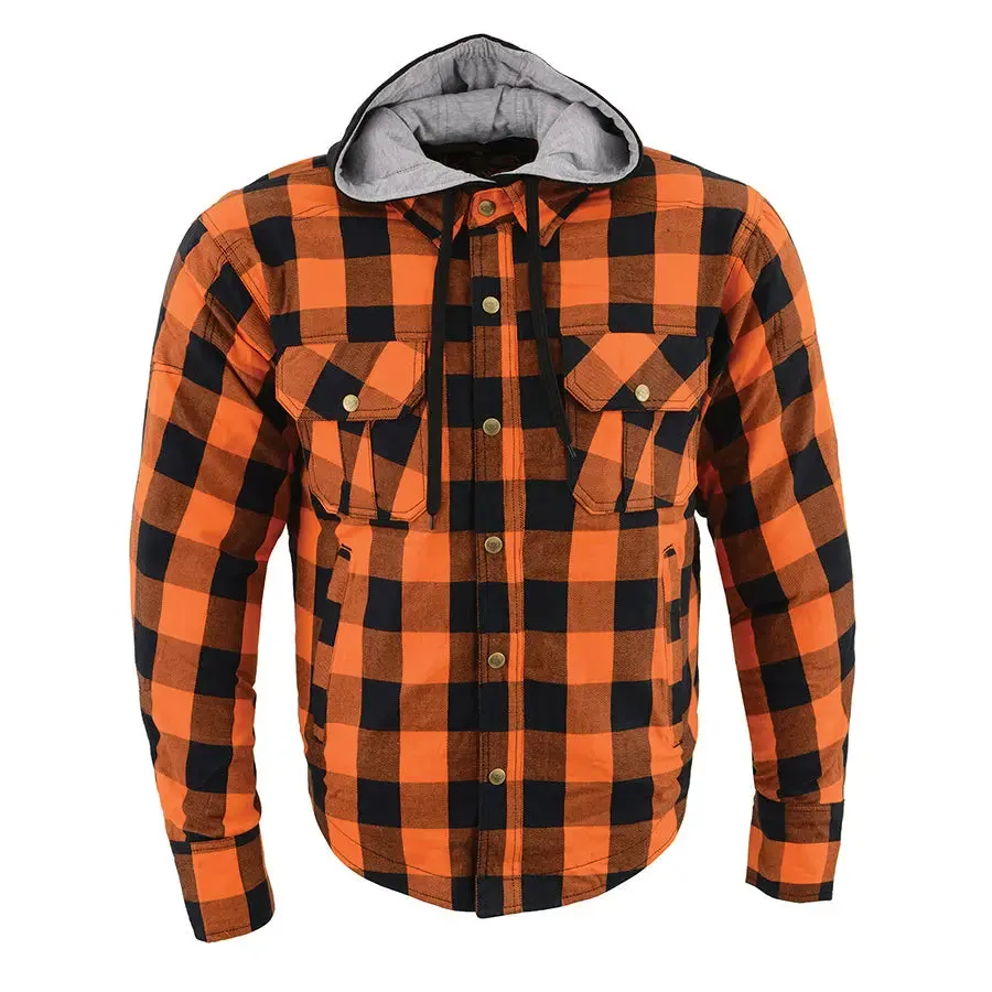 Milwaukee Leather Men's Orange & Black Armored Flannel Biker Shirt w/ Reinforced Fibers