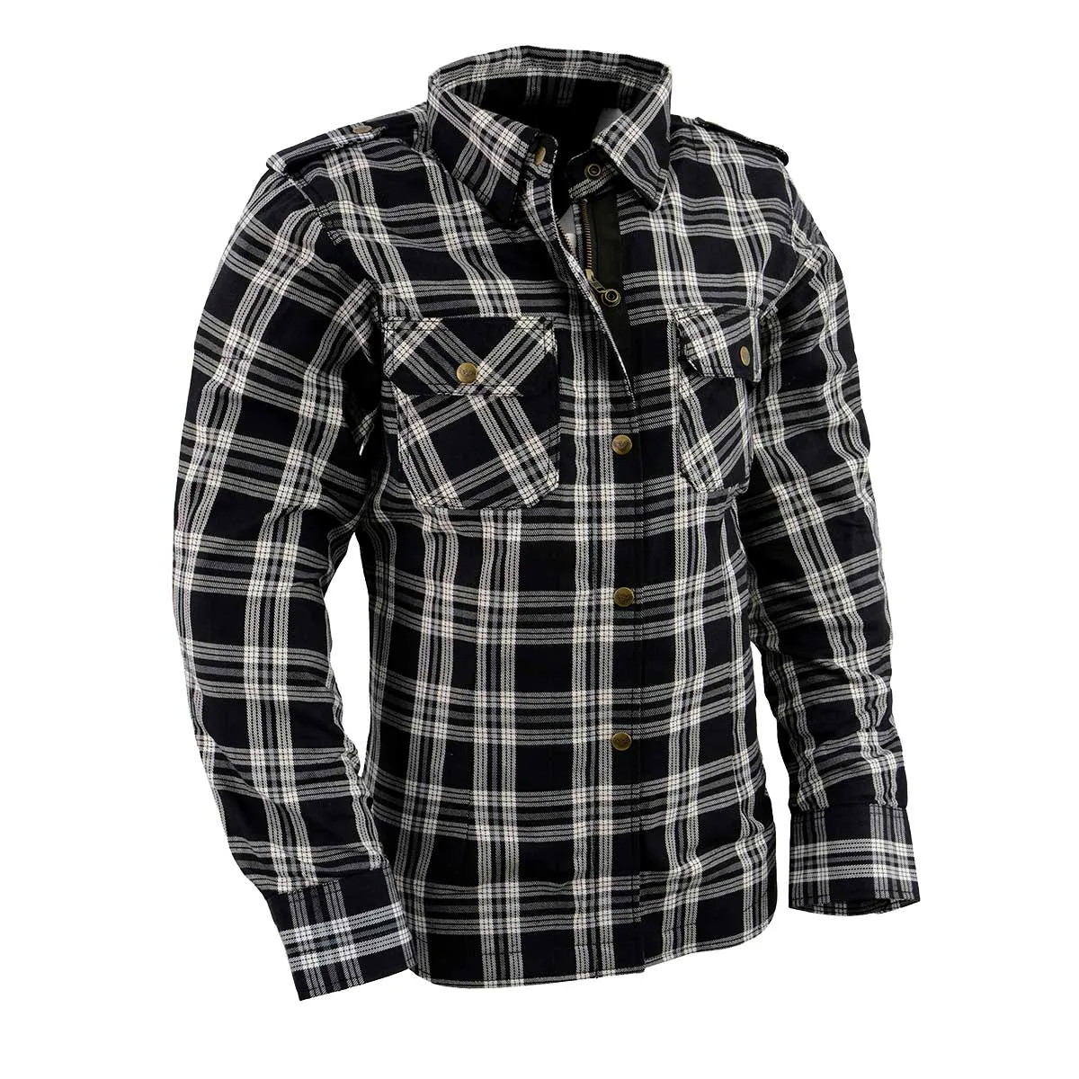 Milwaukee Leather MPL2600 Women’s Plaid Flannel Biker Shirt with CE Approved Armor - Reinforced w/ Aramid Fiber