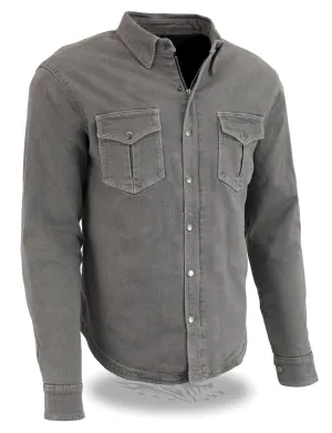 Milwaukee Leather MPM1621 Men's Grey Flannel Biker Shirt with CE Approved Armor - Reinforced w/ Aramid Fibers