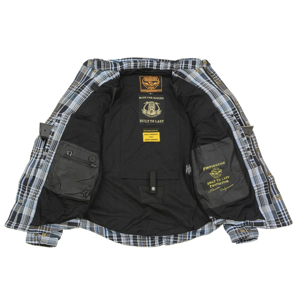 Milwaukee Leather MPM1626 Men's Plaid Flannel Biker Shirt with CE Approved Armor - Reinforced w/ Aramid Fiber