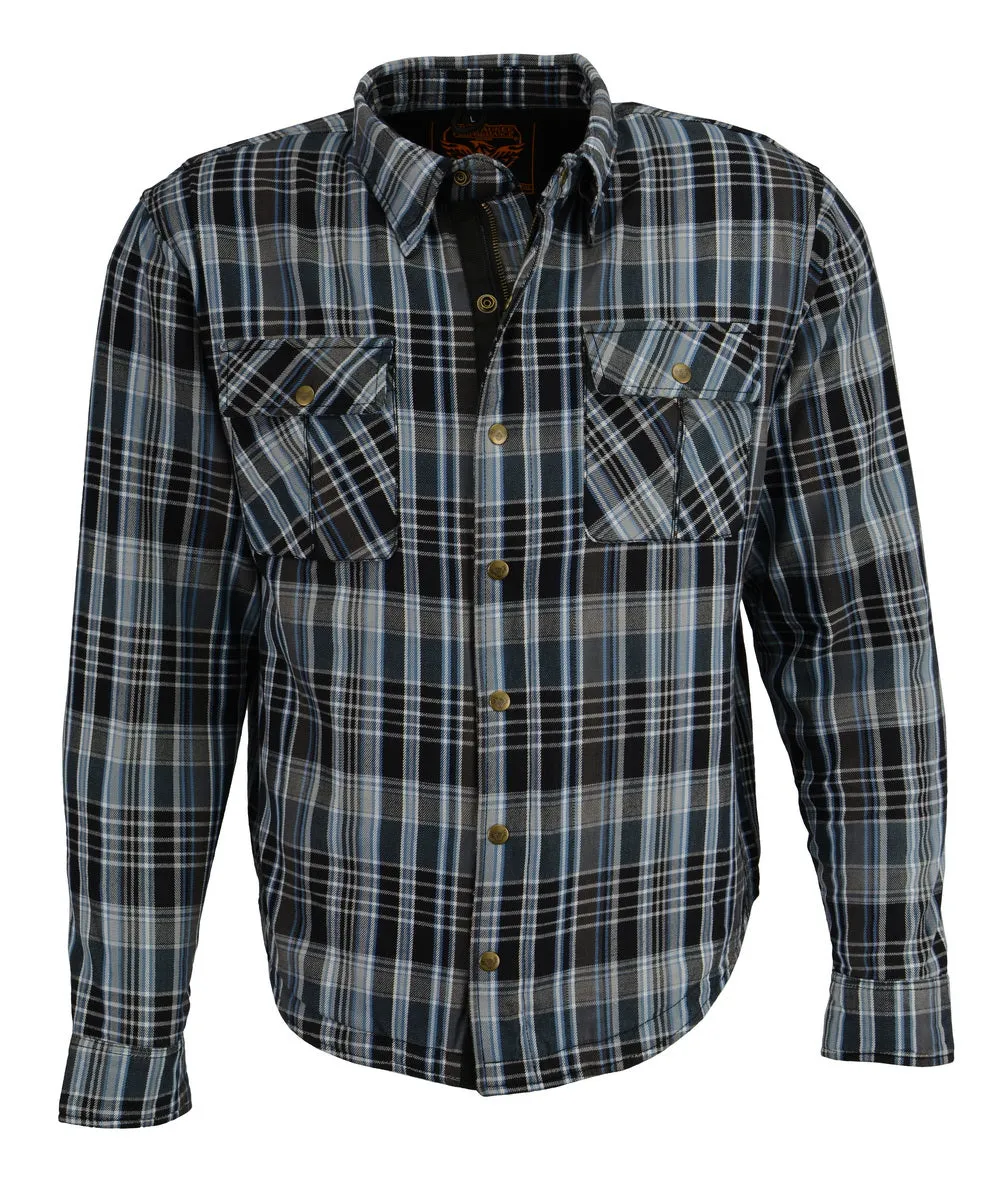 Milwaukee Leather MPM1626 Men's Plaid Flannel Biker Shirt with CE Approved Armor - Reinforced w/ Aramid Fiber