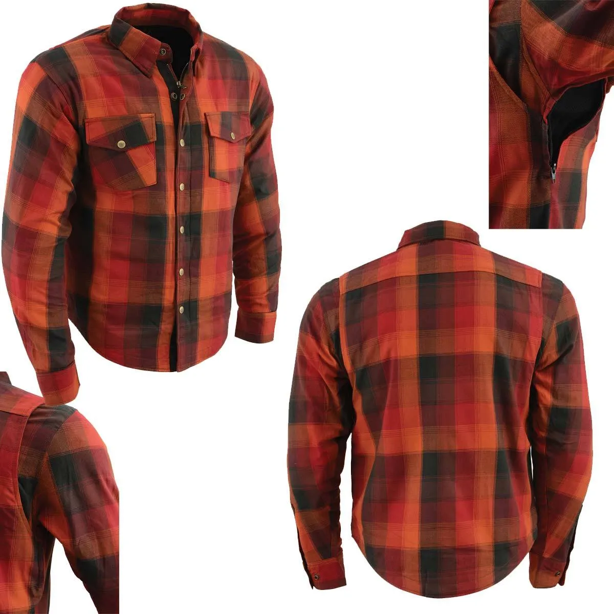 Milwaukee Leather MPM1641 Men's Plaid Flannel Biker Shirt with CE Approved Armor - Reinforced w/ Aramid Fiber