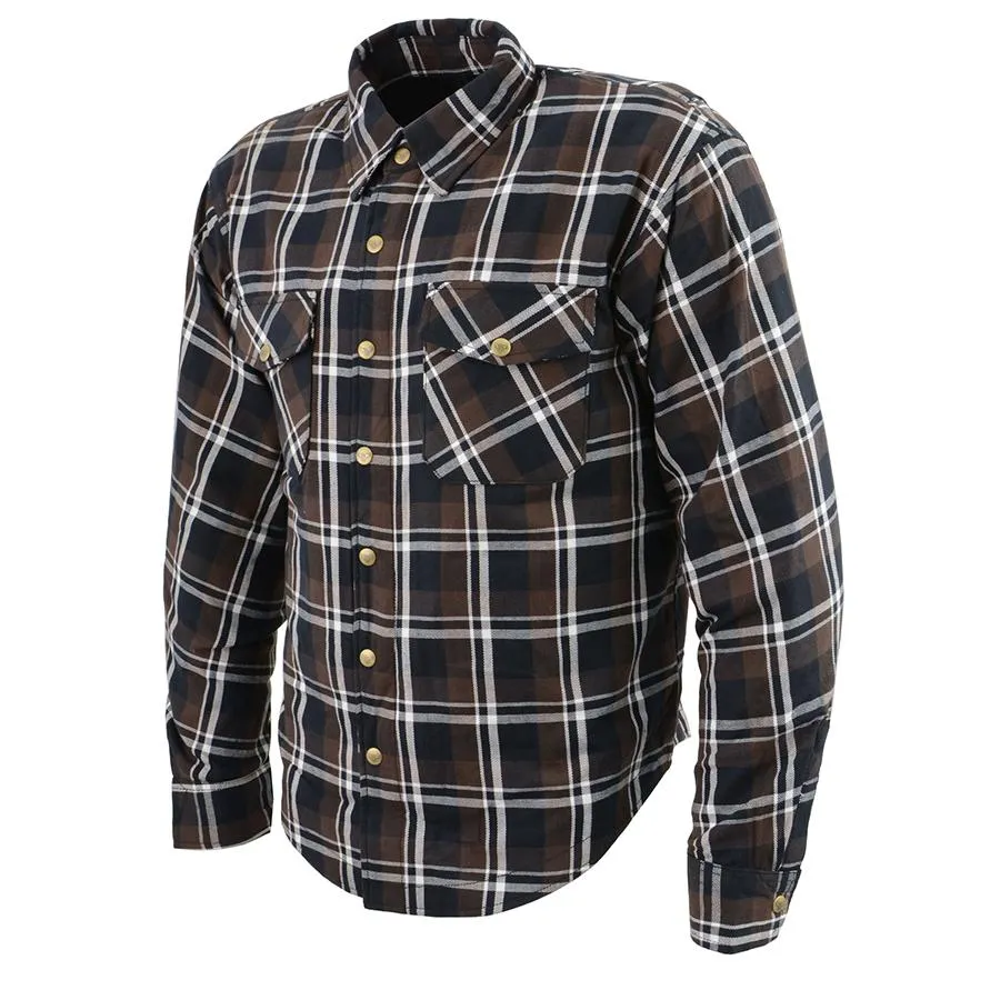 Milwaukee Leather MPM1643 Men's Plaid Flannel Biker Shirt with CE Approved Armor - Reinforced w/ Aramid Fiber