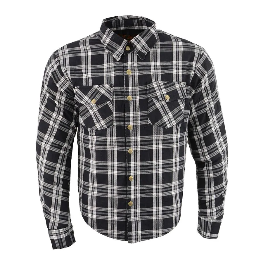 Milwaukee Leather MPM1646 Men's Plaid Flannel Biker Shirt with CE Approved Armor - Reinforced w/ Aramid Fiber