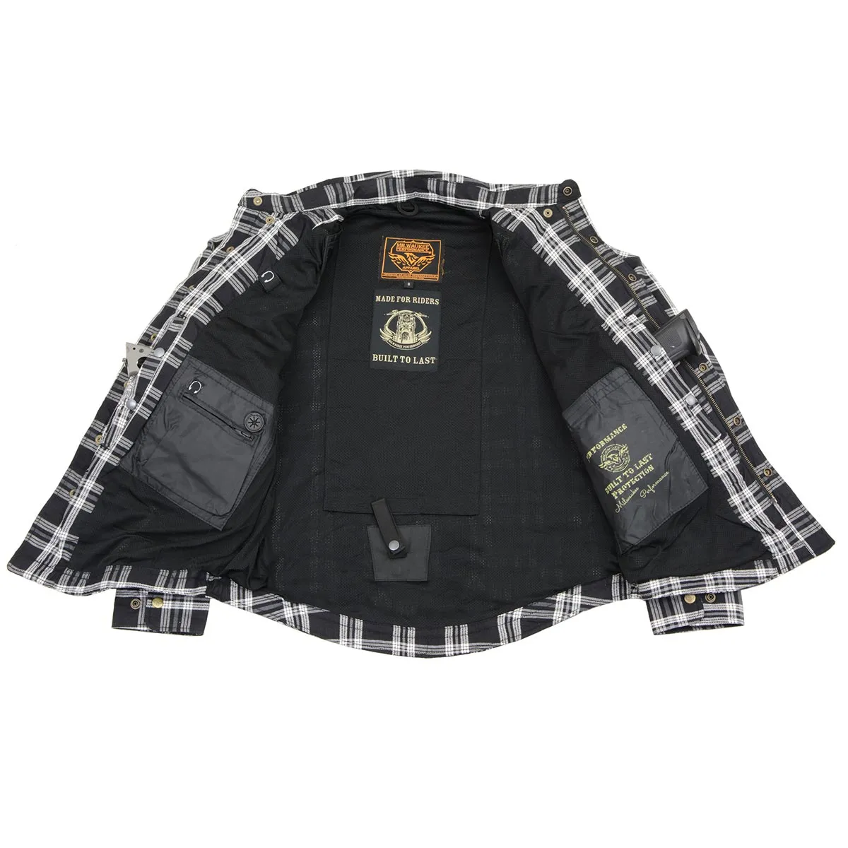 Milwaukee Leather MPM1646 Men's Plaid Flannel Biker Shirt with CE Approved Armor - Reinforced w/ Aramid Fiber