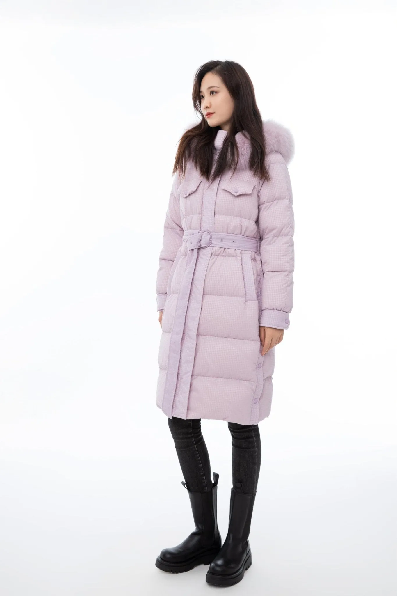 Mist Pink Long Winter Down Jacket