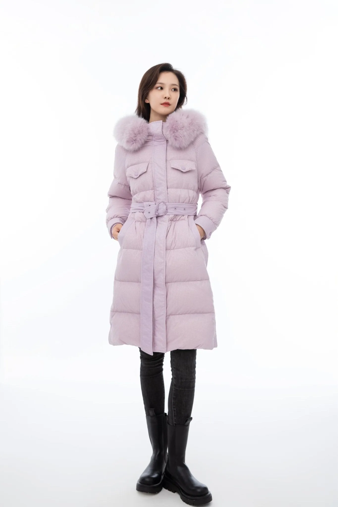 Mist Pink Long Winter Down Jacket