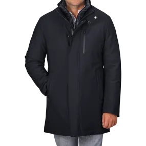 Navy Blue Nylon Technical Padded Car Coat