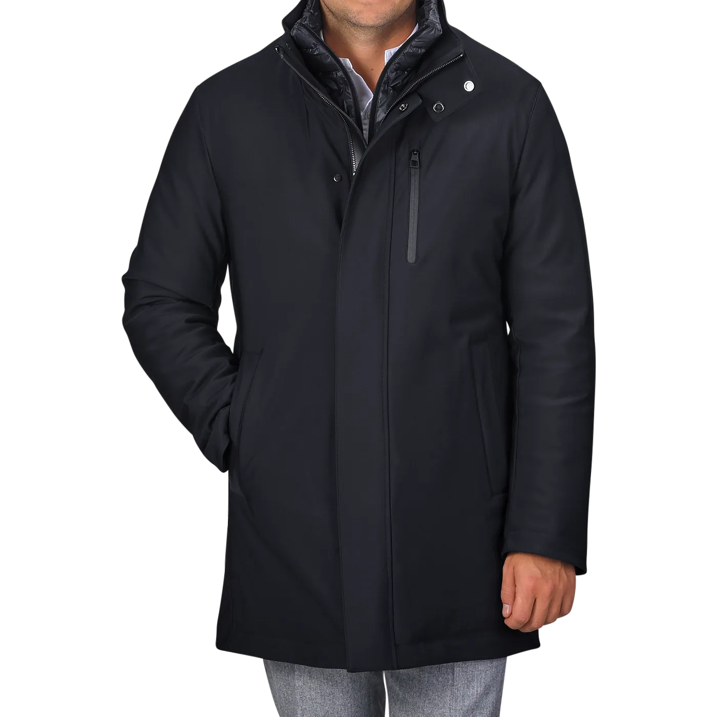 Navy Blue Nylon Technical Padded Car Coat