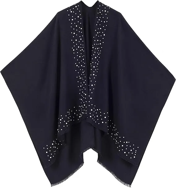 Navy Luxurious Knit Sweater Poncho Cardigan