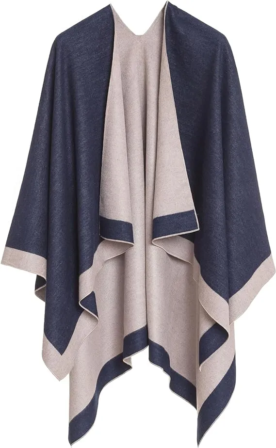 Navy Luxurious Knit Sweater Poncho Cardigan