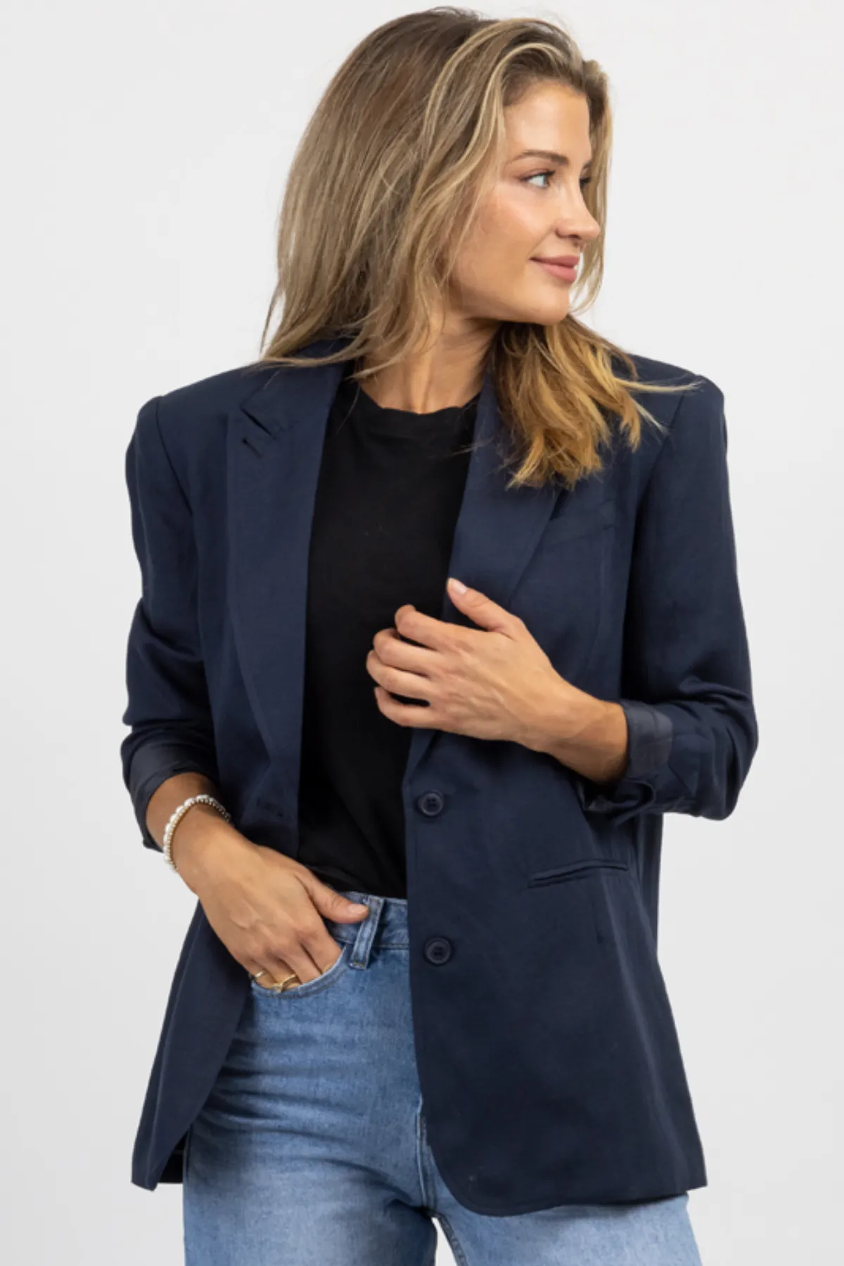 NAVY STRICTLY BIZ BUTTON BLAZER *BACK IN STOCK*