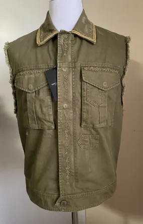 New $2290 Saint Laurent Vest Gilet Kaki/Green L ( 42 US/52 Eu ) Italy