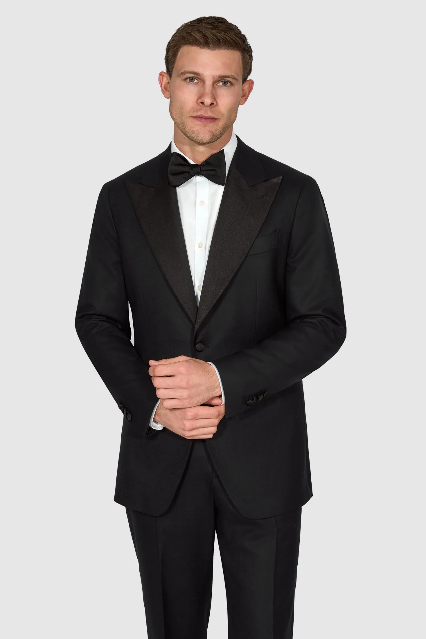 New SUITREVIEW Elmhurst Black Light Flannel Wide Peak Tuxedo - Size 40R, 40L, 42R, 44R  (Other Sizes Special Order)