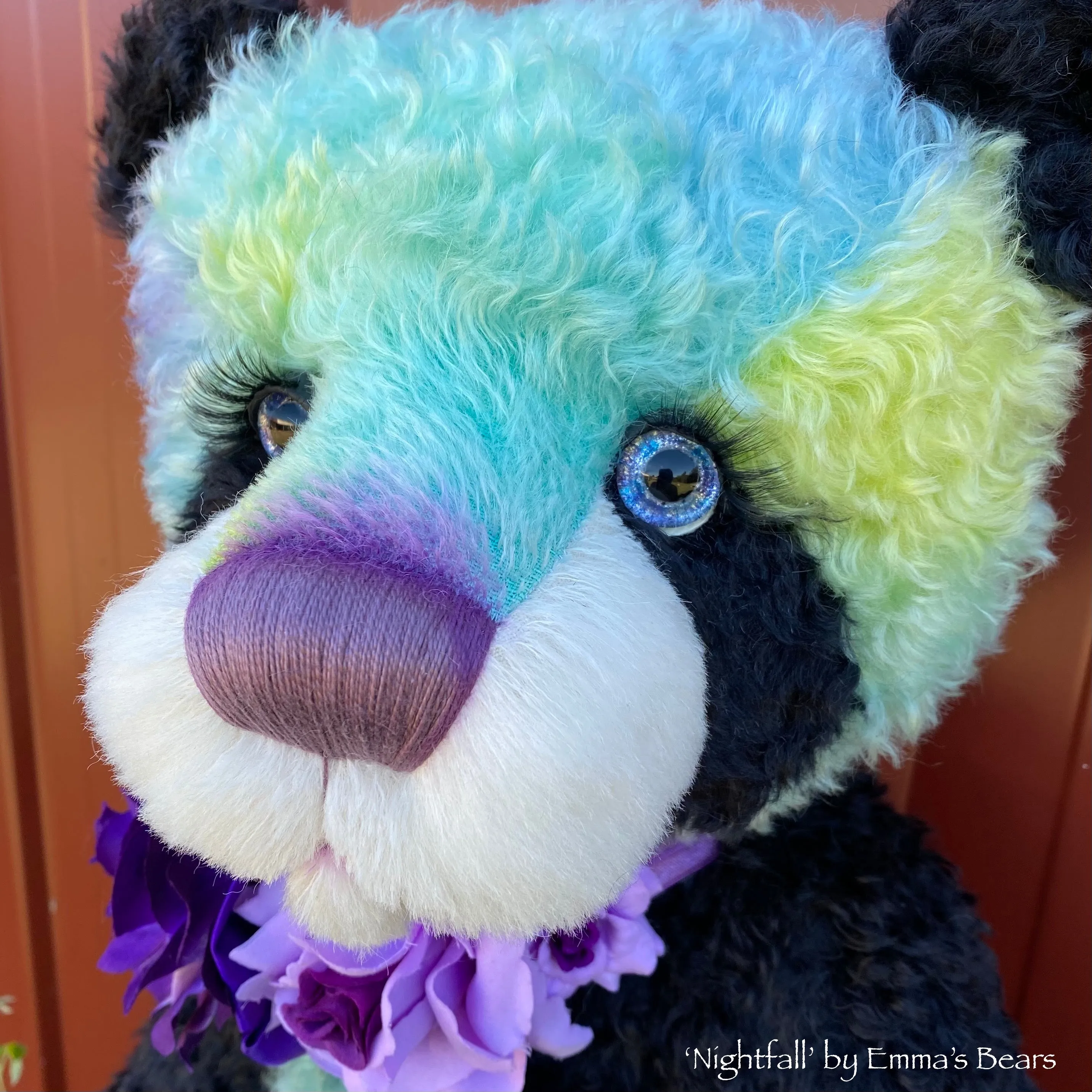 Nightfall- 23" hand dyed rainbow kid mohair bear by Emmas Bears - OOAK