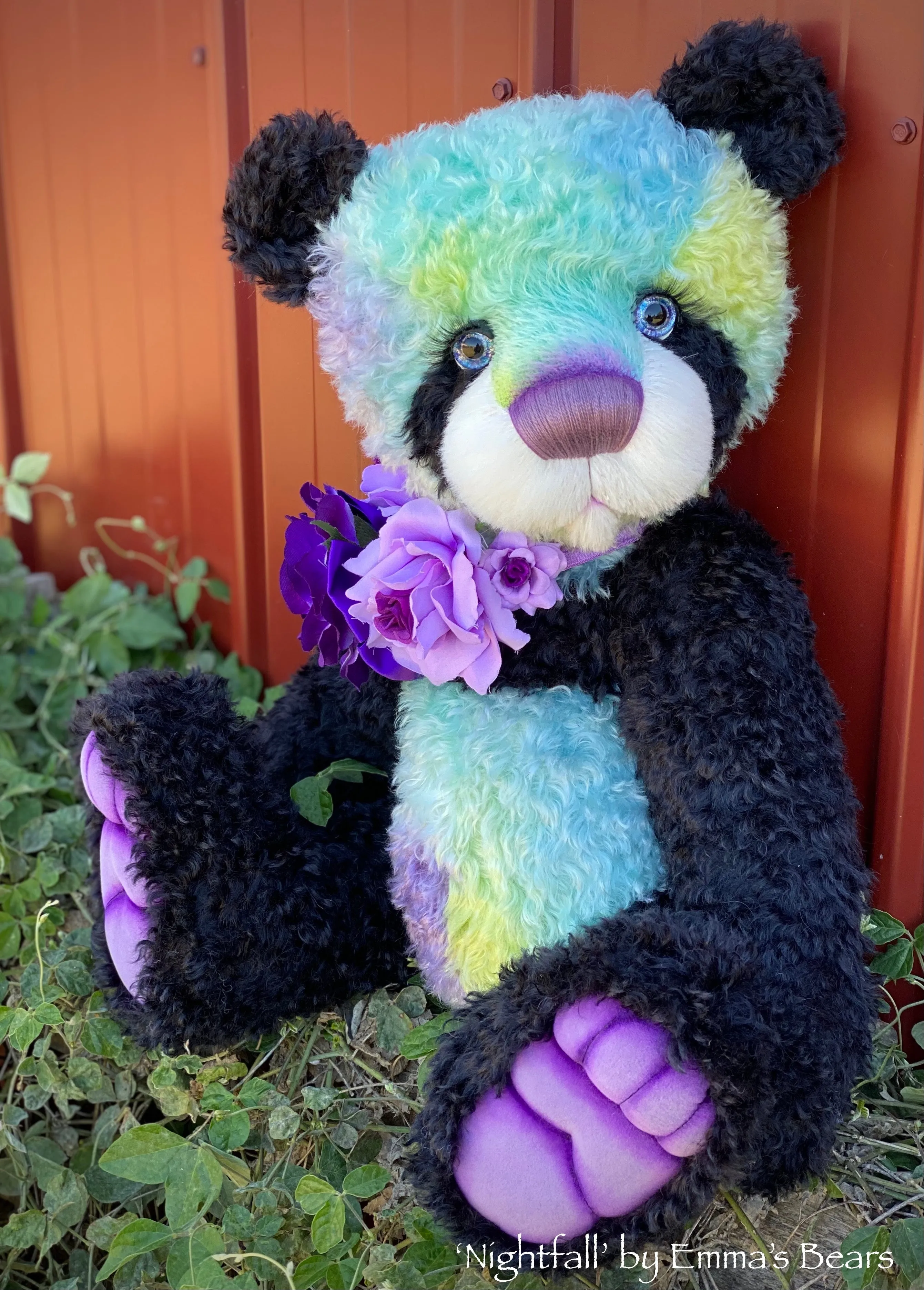 Nightfall- 23" hand dyed rainbow kid mohair bear by Emmas Bears - OOAK