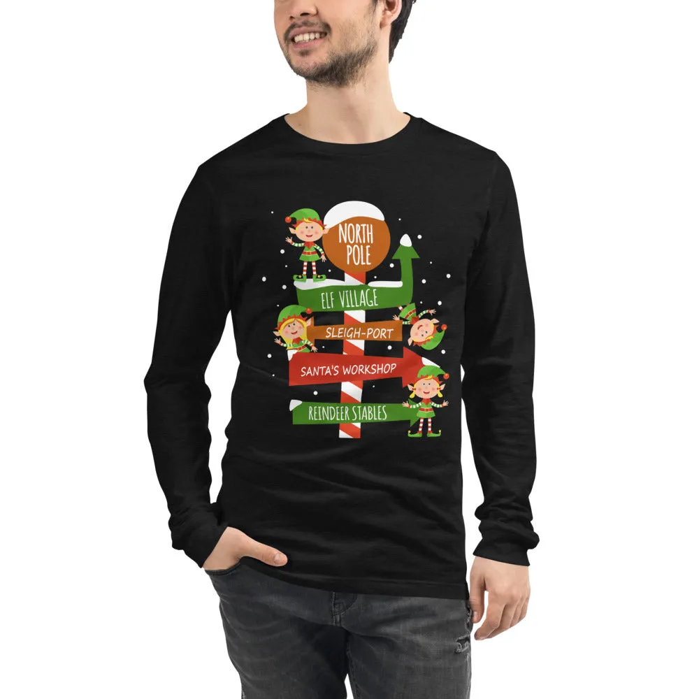 North Pole Sign Board Men's Long Sleeve Tee