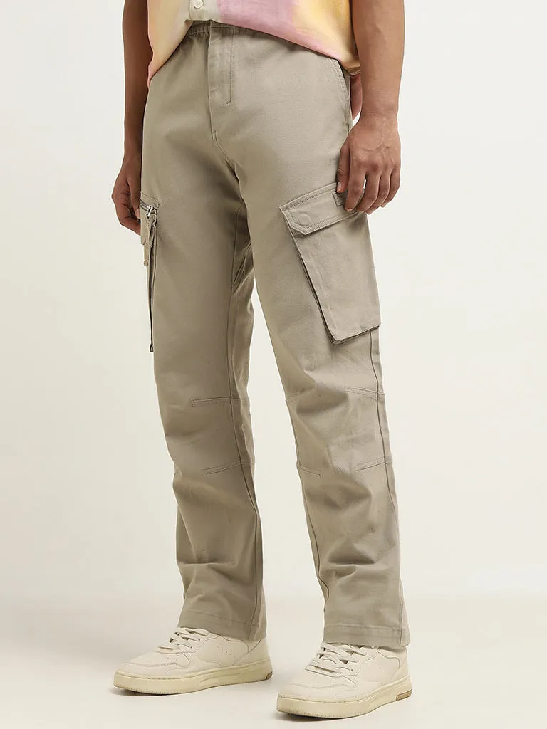 Nuon Beige Relaxed-Fit Mid-Rise Cotton Blend Chinos