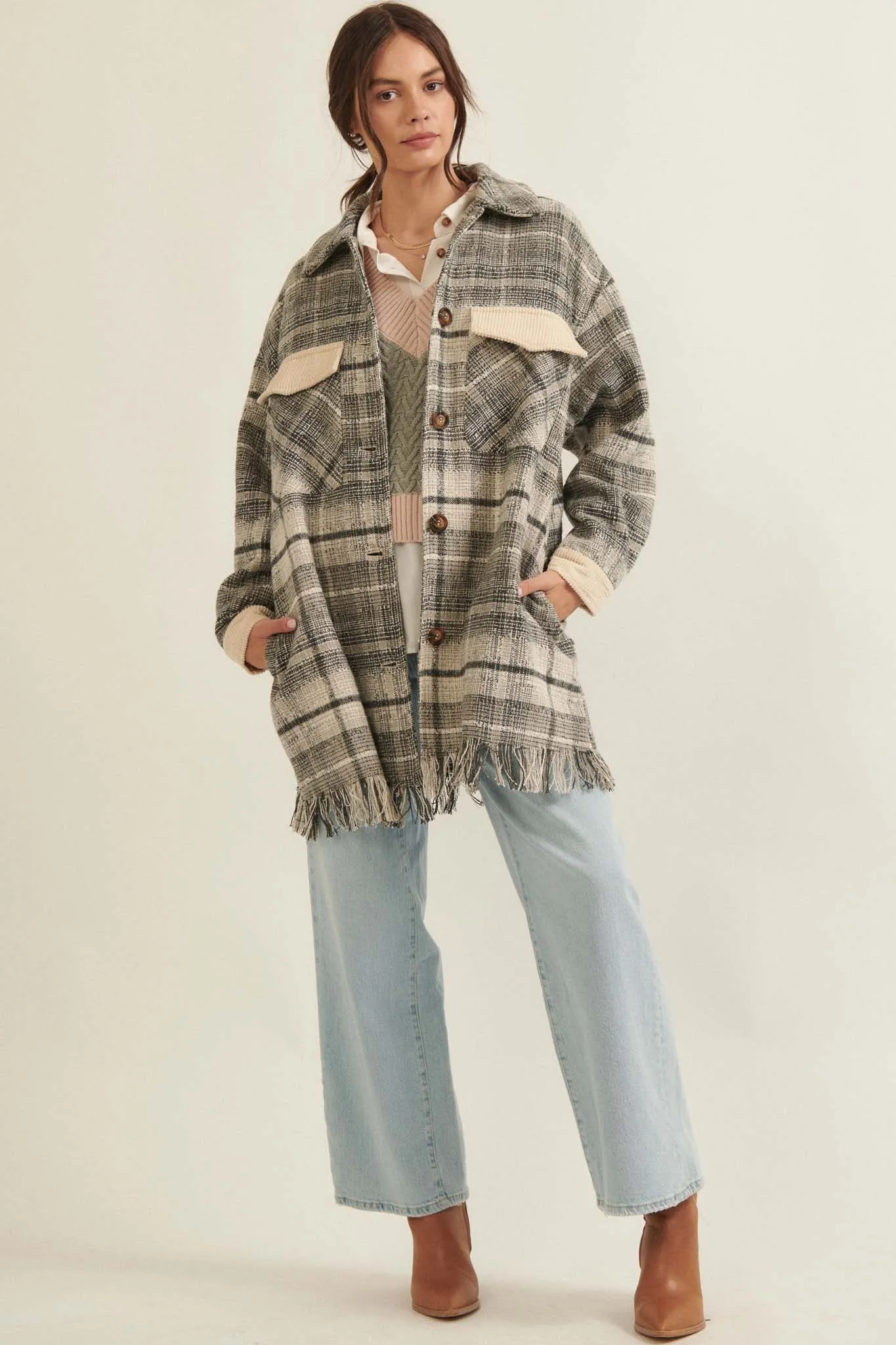 Off the Trail Plaid Tweed Longline Shacket