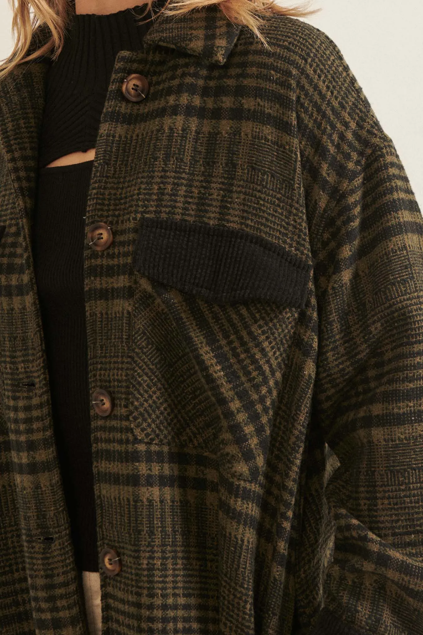 Off the Trail Plaid Tweed Longline Shacket