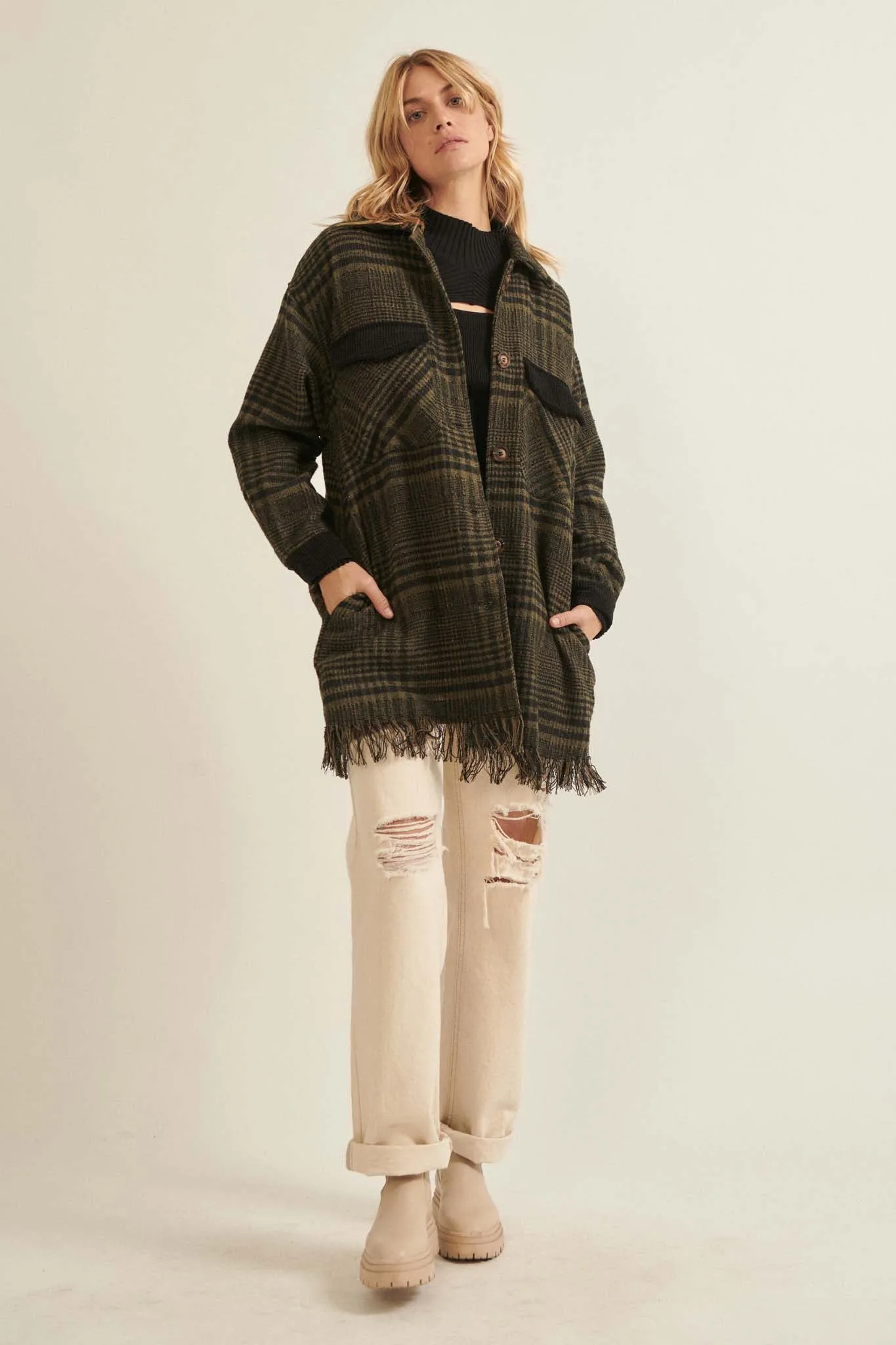 Off the Trail Plaid Tweed Longline Shacket