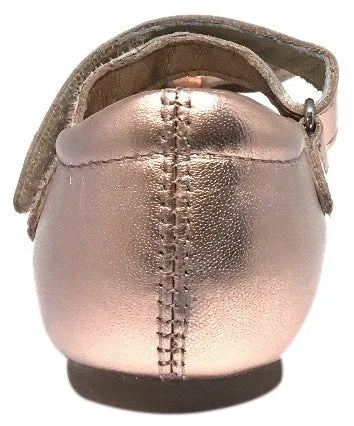 Old Soles Girl's Flower Girl Copper Metallic Leather Bow Hook and Loop Mary Jane Flat