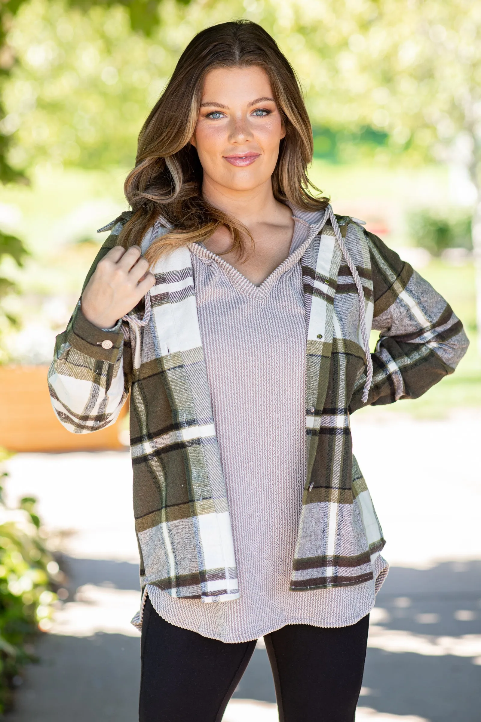 Olive and Cream Plaid Shacket